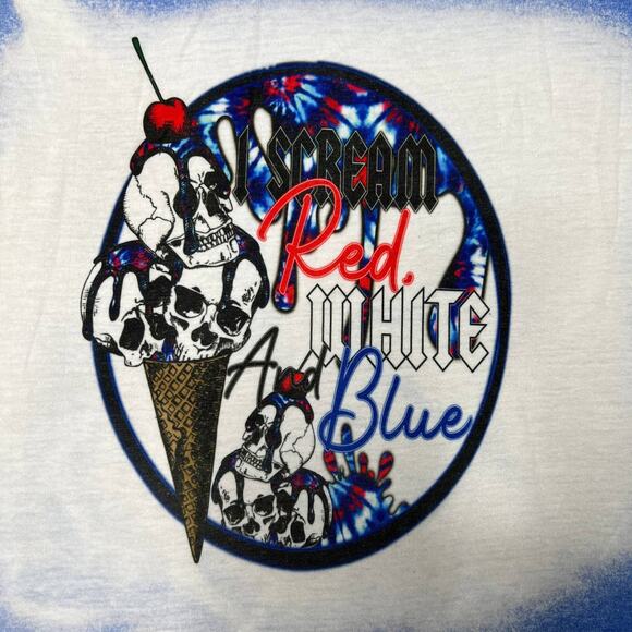 Americana Scream Red White Blue Bleached Tee Large - Picture 1 of 7